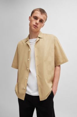 Camisa oversize fit con estampado de la marca, Beige