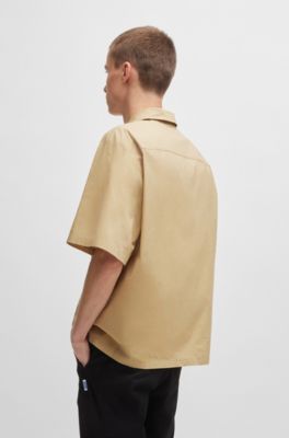 Camisa oversize fit con estampado de la marca, Beige