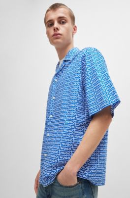 Camisa oversize fit con estampado de la marca, Celeste