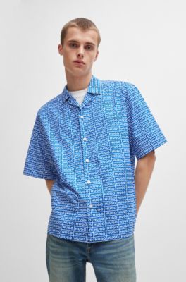 Camisa oversize fit con estampado de la marca, Celeste