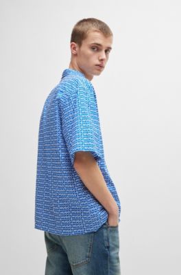 Camisa oversize fit con estampado de la marca, Celeste