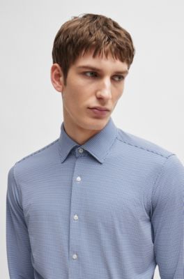 Regular-fit shirt in structured performance-stretch fabric, Light Blue