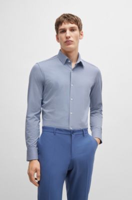 Regular-fit shirt in structured performance-stretch fabric, Light Blue