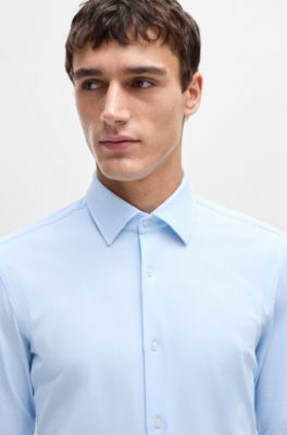 Slim-fit shirt in structured performance-stretch material, Light Blue