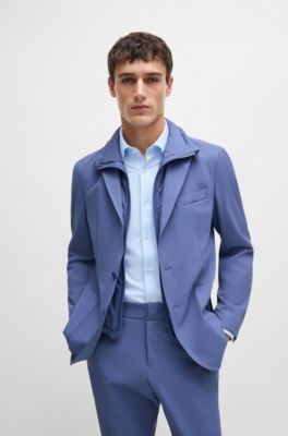 Slim-fit shirt in structured performance-stretch material, Light Blue