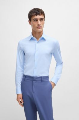Slim-fit shirt in structured performance-stretch material, Light Blue