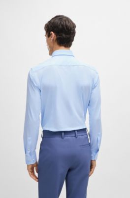 Slim-fit shirt in structured performance-stretch material, Light Blue