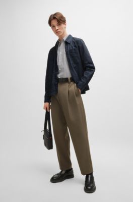 Sobrecamisa oversize fit en lona con estampado animal, Negro