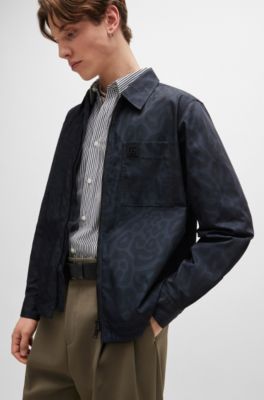 Sobrecamisa oversize fit en lona con estampado animal, Negro