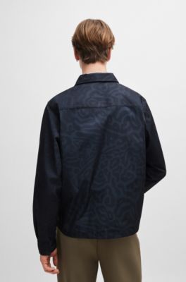 Sobrecamisa oversize fit en lona con estampado animal, Negro