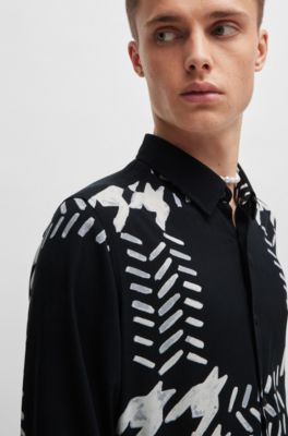 Camisa relaxed fit de lona estampada con cuello Kent, Fantas&iacute;a