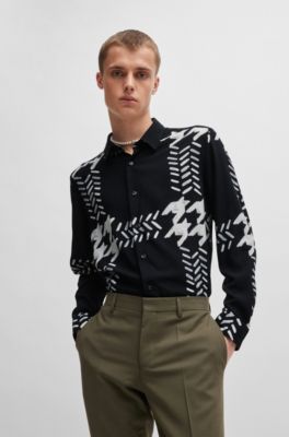 Relaxed-fit shirt in printed canvas with Kent collar, Patterned