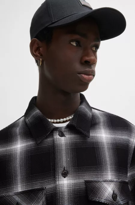 Oversize-fit shirt in checked cotton twill