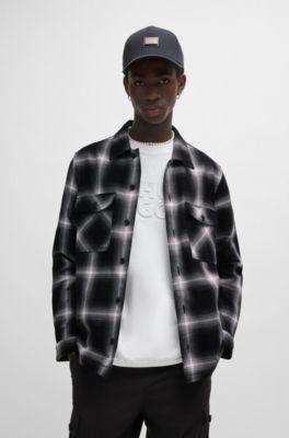 Oversize-fit shirt in checked cotton twill, Black