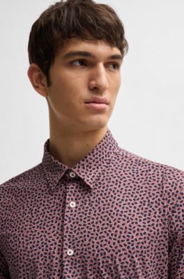 Slim-fit shirt in printed performance-stretch fabric, Light Red