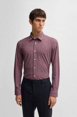 Slim-fit shirt in printed performance-stretch fabric, Light Red
