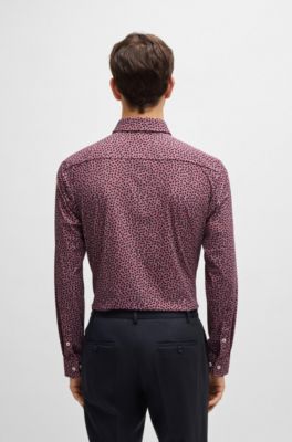 Slim-fit shirt in printed performance-stretch fabric, Light Red