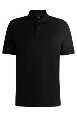 Hugo Boss Interlock-cotton Polo Shirt With Logo Print In Black