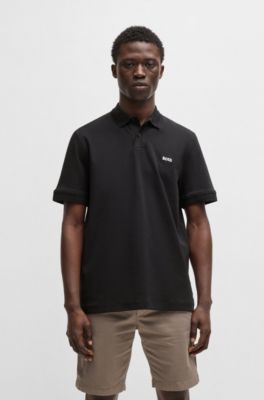 BOSS - Interlock-cotton polo shirt with logo print - Black