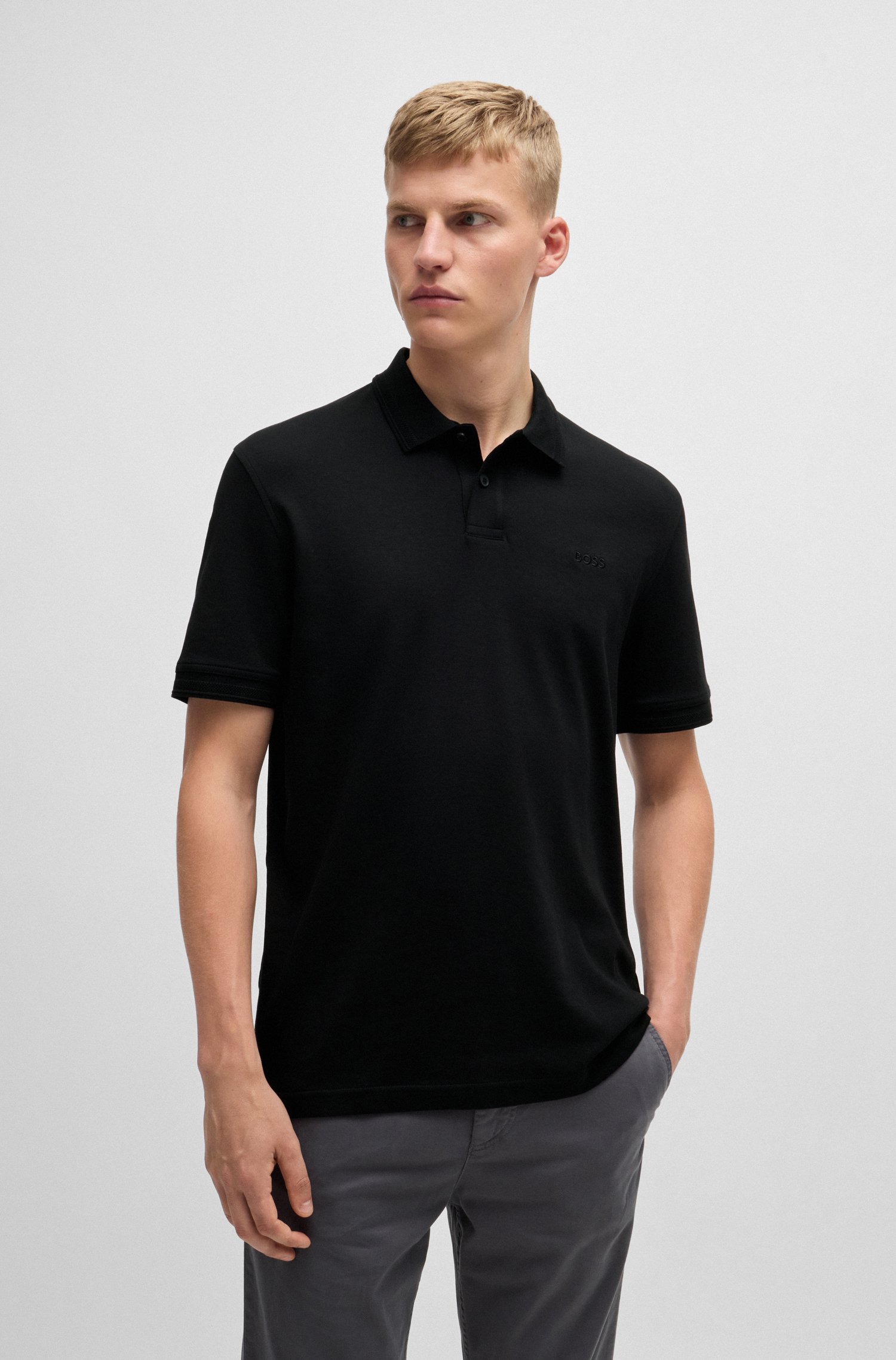 Interlock-cotton polo shirt with logo print