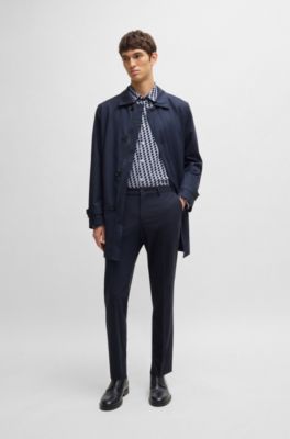 Camisa slim fit en punto t&eacute;cnico el&aacute;stico estampado, Azul oscuro