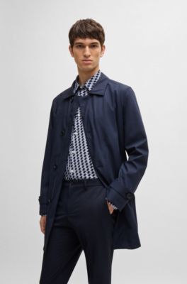 Camisa slim fit en punto t&eacute;cnico el&aacute;stico estampado, Azul oscuro