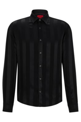 HUGO - Slim-fit shirt in shiny-stripe canvas