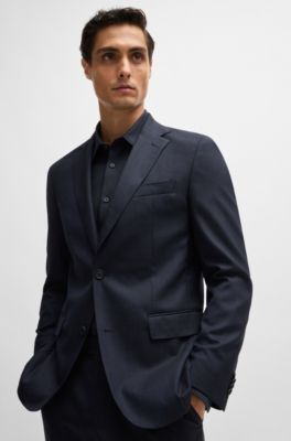 Camisa slim fit en tejido t&eacute;cnico el&aacute;stico de espiga, Azul oscuro