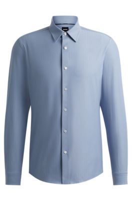 Shop Hugo Boss Slim-fit Shirt In Herringbone Performance-stretch Material In Light Blue