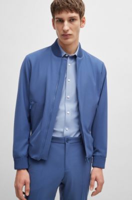 Camisa slim fit en tejido t&eacute;cnico el&aacute;stico de espiga, Celeste