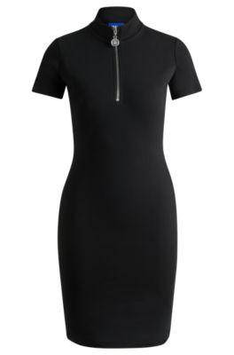Hugo Boss Stretch-cotton Dress With Logo Zip Puller In Black
