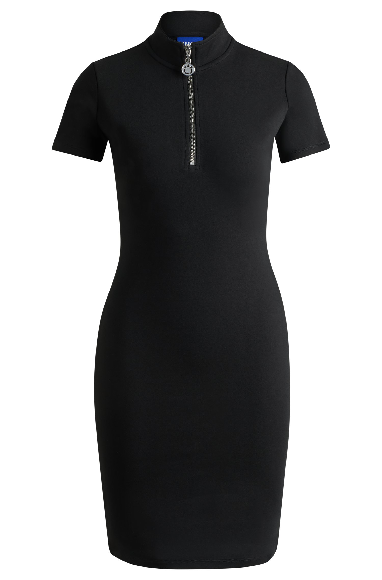 Stretch-cotton dress with logo zip puller