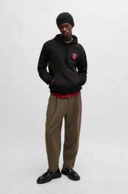 Sudadera con capucha en felpa de algod&oacute;n con logo apilado estampado, Negro