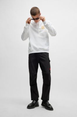 Sudadera con capucha en felpa de algod&oacute;n con logo apilado estampado, Blanco