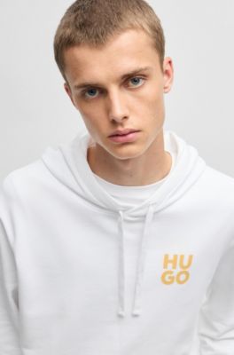 Sudadera con capucha en felpa de algod&oacute;n con logo apilado estampado, Blanco