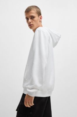 Sudadera con capucha en felpa de algod&oacute;n con logo apilado estampado, Blanco