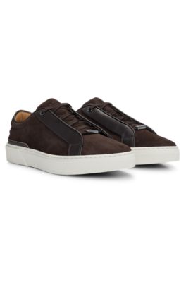 Hugo Boss Gary Italian-made Trainers In Leather And Suede In Dark Brown