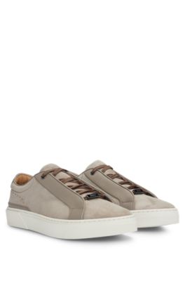 Hugo Boss Gary Italian-made Trainers In Leather And Suede In Green