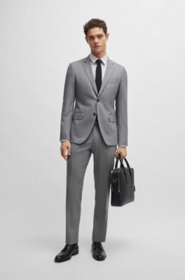 Slim-fit shirt in patterned performance-stretch fabric, White