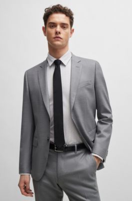 Slim-fit shirt in patterned performance-stretch fabric, White