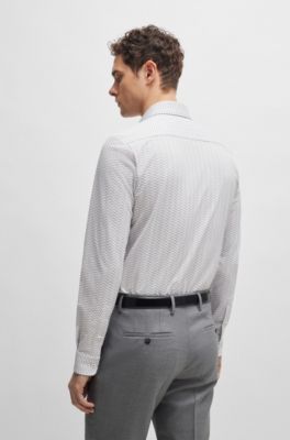 Slim-fit shirt in patterned performance-stretch fabric, White