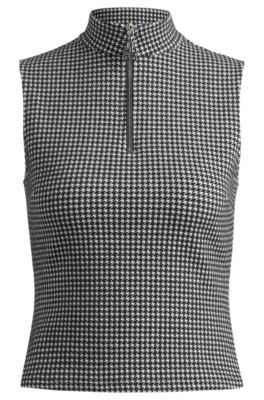 Hugo Boss Top In Houndstooth Jacquard With Zip Closure In Patterned