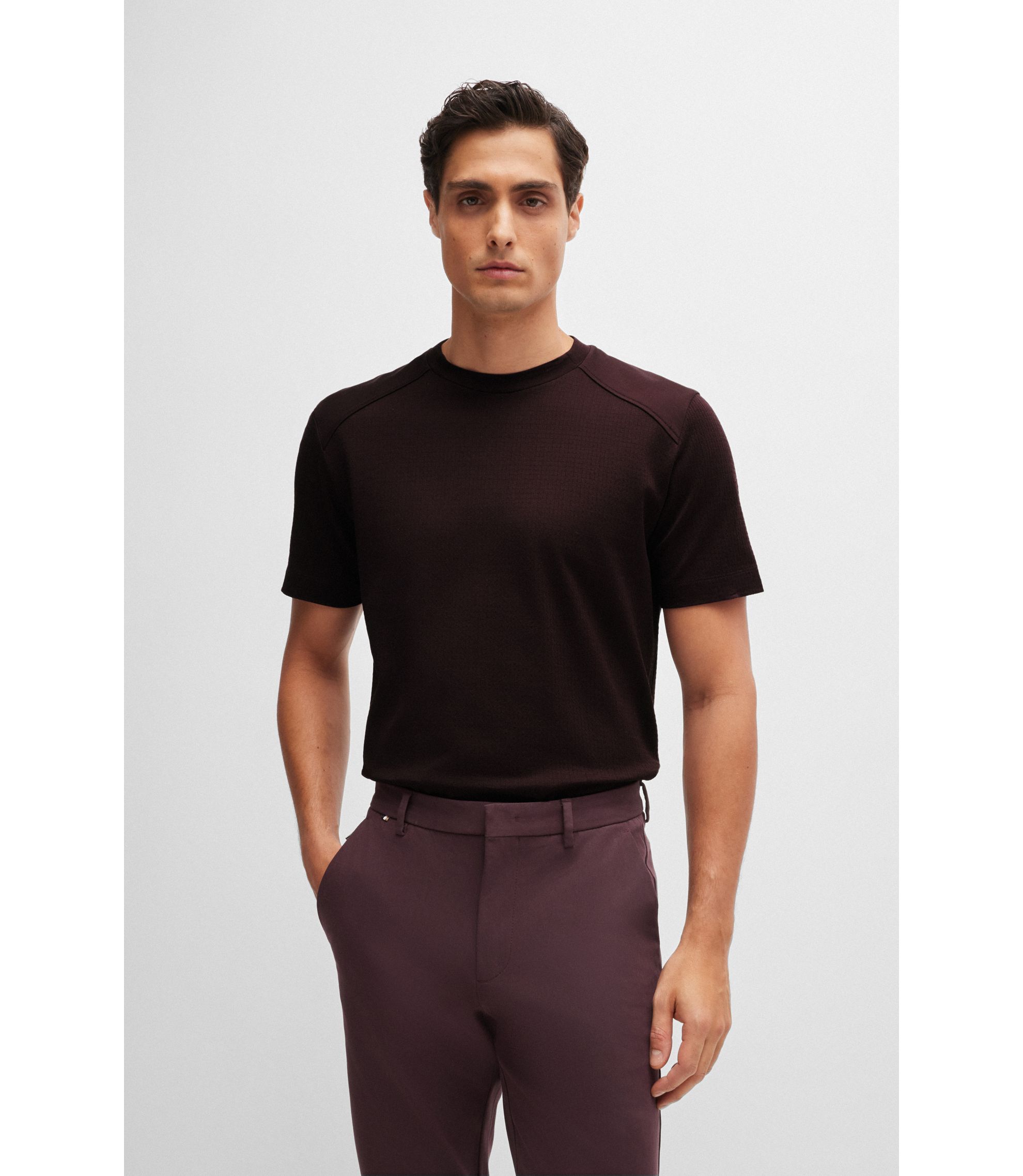 トップス boss BOSS - Cotton-ripstop regular-fit T-shirt with plain trims - White