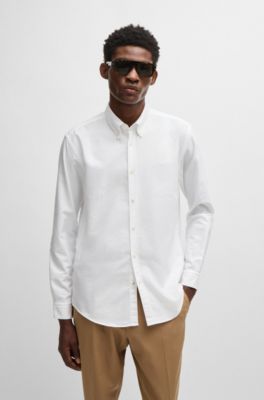 Slim-fit shirt in Oxford cotton with logo, White
