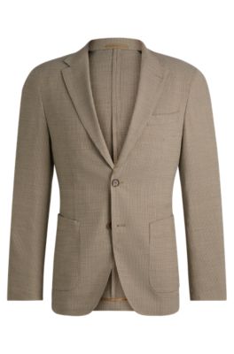 Hugo Boss Slim-fit Jacket In A Patterned Wool Blend In Light Green