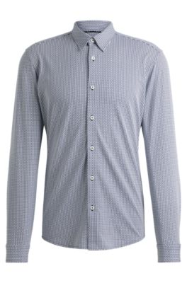 Hugo Boss Slim-fit Shirt In A Printed Performance-stretch Blend In Dark Blue