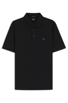 Double-monogram polo shirt in mercerised cotton, Black