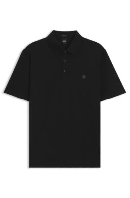 Polo en coton merceris&eacute; &agrave; double monogramme, Noir