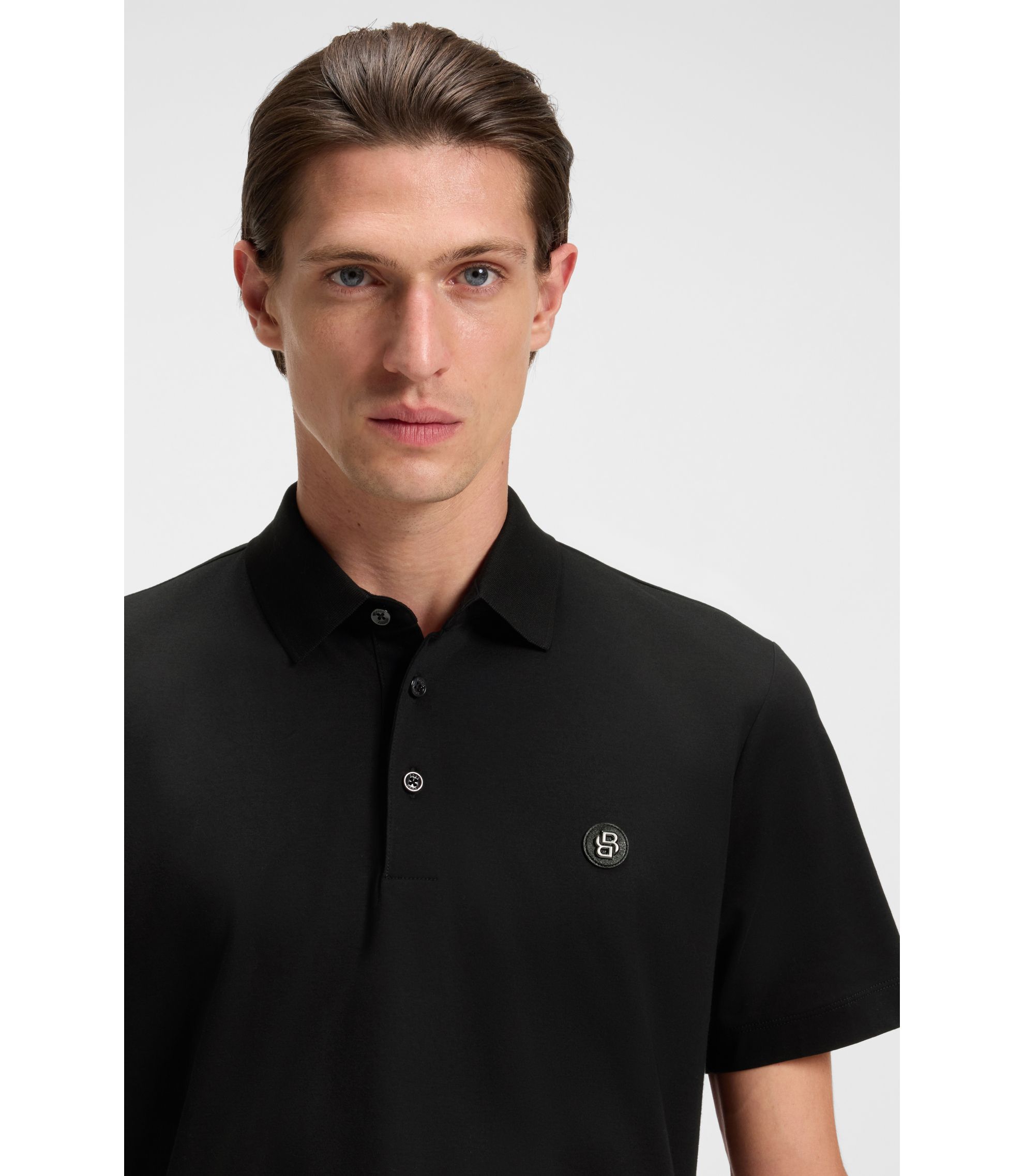 BOSS - Double-monogram polo shirt in mercerised cotton - Black