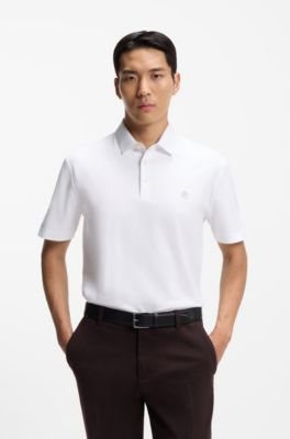 Polo en coton merceris&eacute; &agrave; double monogramme, Blanc